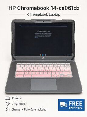 HP Chromebook 14-ca061dx 14in Gray N3350 4GB 32GB Charger Case